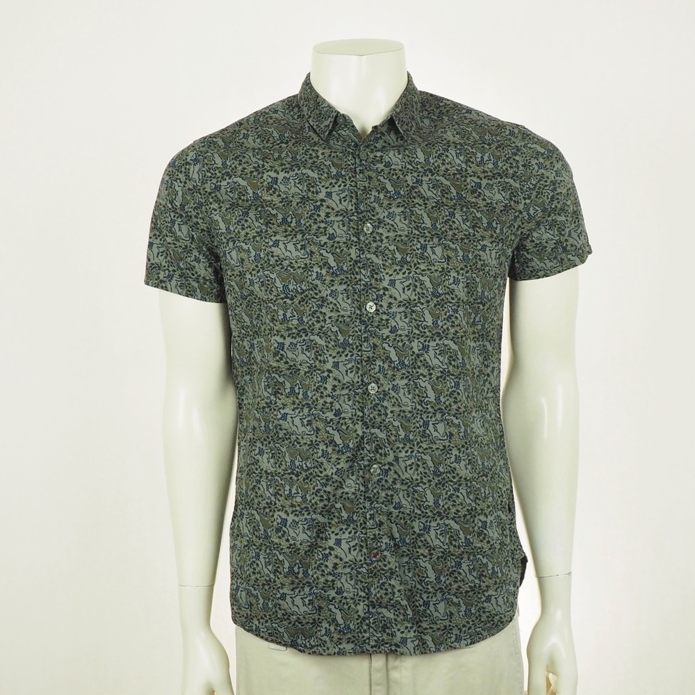 John Varvatos USA Button Down Shirt Mens Small Blue Paisley Floral Print Cotton